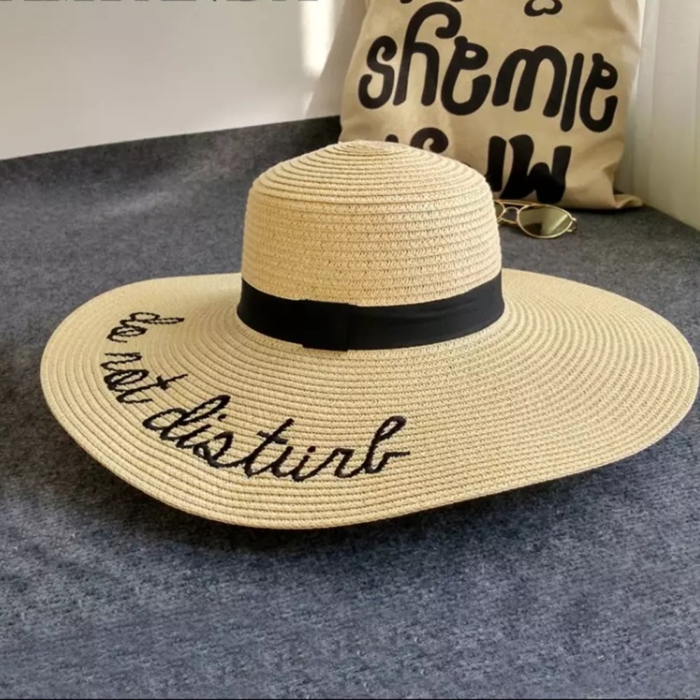 Do Not Disturb Beach Sun Hat Straw Embroidered New - Picture 4 of 8